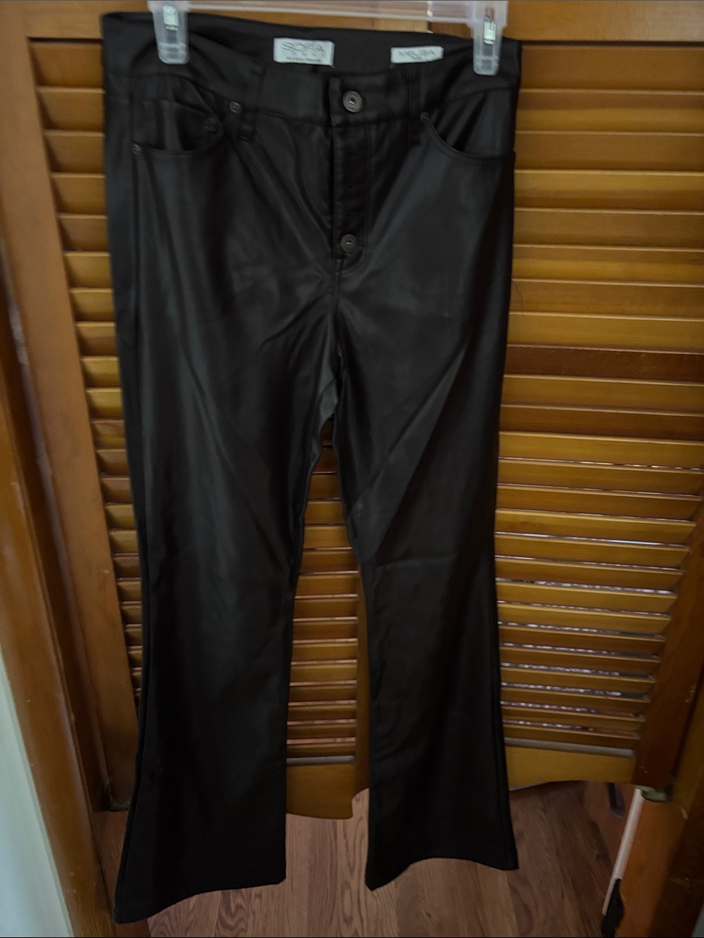 sofia by sofia vergara Brown Faux Leather Flare Pants